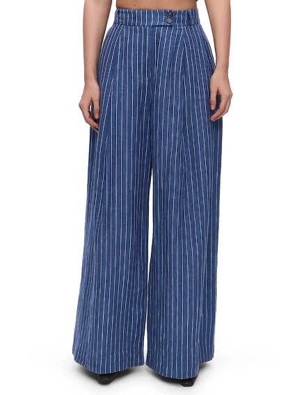 LINEN Брюки-палаццо женские, цвет джинс-полоска белая, фото 2