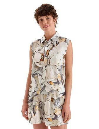 Блуза SILK женская без рукавов, цвет паттерн peonies, фото 1