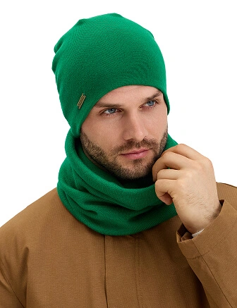 Комплект шапка и снуд из 100% шерсти мериносов, цвет зеленый, фото 2