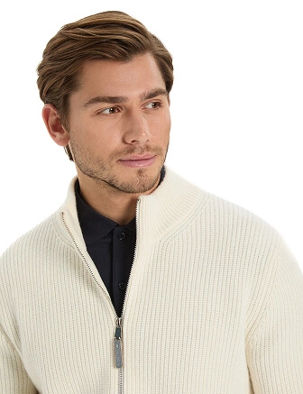 Кардиган мужской на молнии Merino Knitted, цвет молочный, фото 2