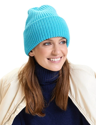 Теплая шапка с отворотом из 100% шерсти, цвет бирюзовый, фото 3