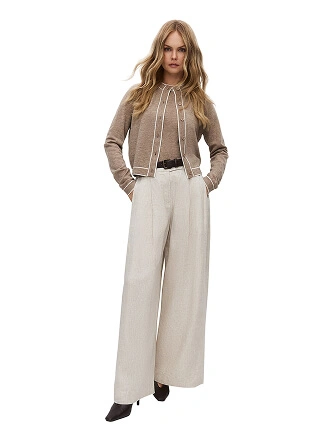 Кардиган на пуговицах с кантом, цвет бежевый меланж, фото 3