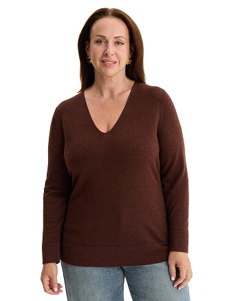 Merino Base Джемпер женский V-вырез plus size, цвет шоколад, фото 1
