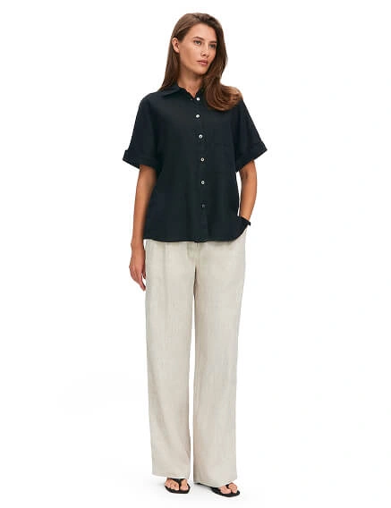 LINEN Брюки женские прямые, цвет бежевый меланж, фото 1