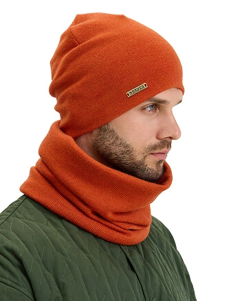 Комплект шапка и снуд из 100% шерсти мериносов, цвет кирпичный, фото 2