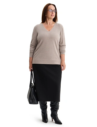 Merino Base Джемпер женский V-вырез plus size, цвет серо-бежевый, фото 3