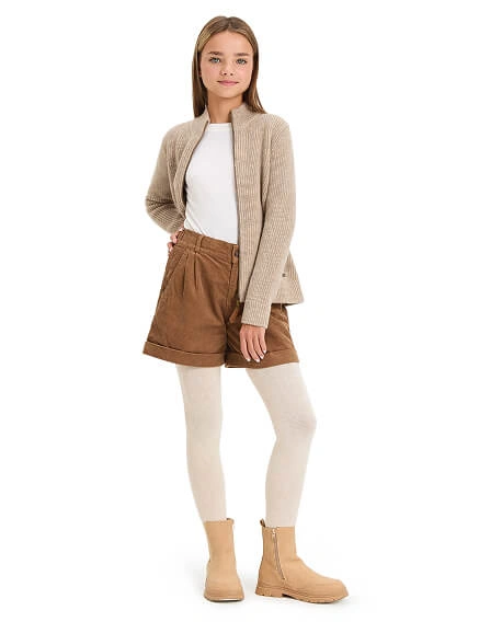 Кардиган из 100% шерсти мериноса на молнии для девочек-подростков, цвет бежевый, фото 3