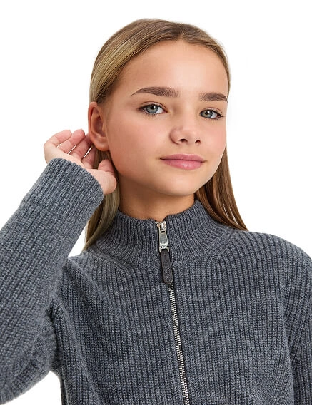 Кардиган из 100% шерсти мериноса на молнии для девочек-подростков, цвет графитовый, фото 2
