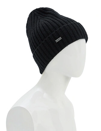 Шерстяная шапка  с отворотом, цвет черный, фото 1