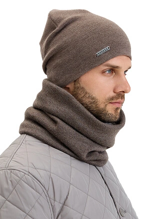 Комплект шапка и снуд из 100% шерсти мериносов, цвет светло-коричневый, фото 2