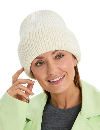 Женская шапка с отворотом из 100% шерсти, цвет белый, фото 3