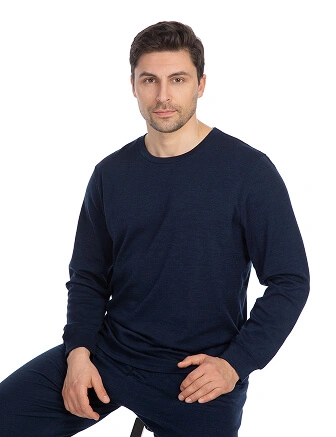 Термобелье костюм для сна и дома мужской из шерсти мериноса, цвет темно-синий, фото 2