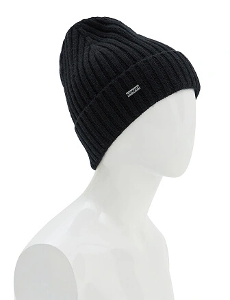 Шерстяная шапка  с отворотом, цвет черный, фото 1
