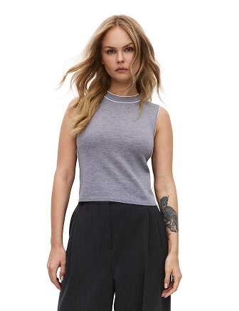 Топ трикотажный с кантом, цвет серый меланж, фото 1