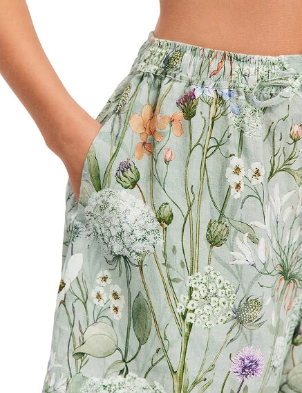 LINEN Шорты женские короткие, цвет шалфей, паттерн wild flowers, фото 3