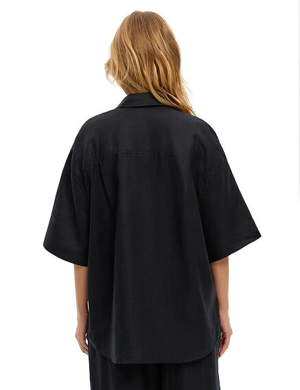 LINEN Рубашка женская с коротким рукавом, цвет черный, фото 2
