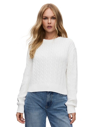 Джемпер с орнаментом "косы" укороченный, цвет белый, фото 1