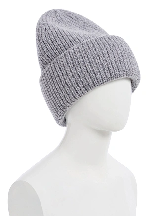 Женская шапка с отворотом из 100% шерсти, цвет серый меланж, фото 1