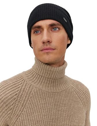 Шапка из шерсти с отворотом, цвет черный, фото 1