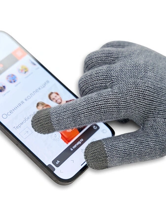 Перчатки женские сенсорные, цвет серый меланж, фото 3