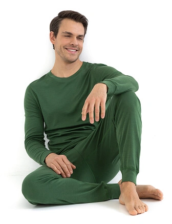 Термобелье костюм для сна и дома мужской из шерсти мериноса, цвет олива, фото 1