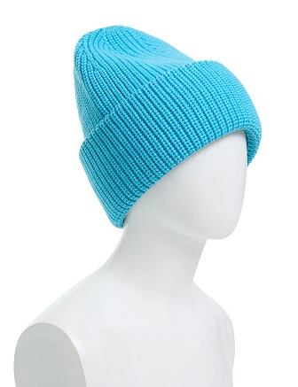 Теплая шапка с отворотом из 100% шерсти, цвет бирюзовый, фото 1