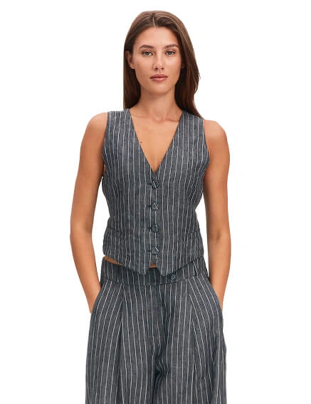 Элегантный льняной жилет LINEN, цвет серый-полоска белая, фото 1