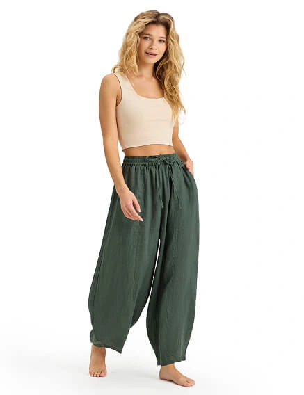 Брюки женские "baggy" серии LINEN, цвет темно-зеленый, фото 1