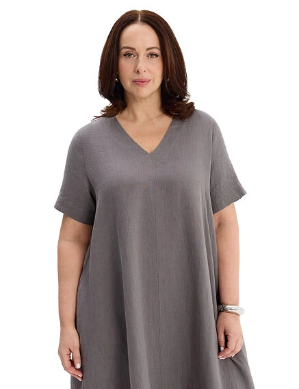 Платье А-силуэта из умягченного льна, цвет серый, фото 2