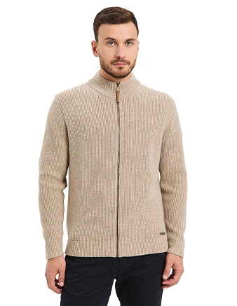 Кардиган мужской на молнии Merino Knitted, цвет бежевый меланж, фото 1