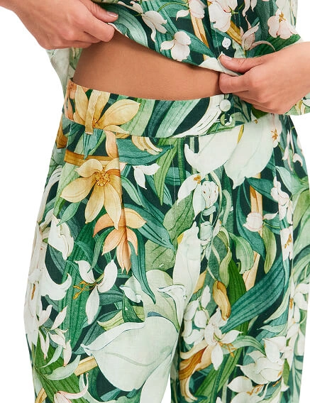 LINEN Брюки женские прямые, цвет паттерн tropical flowers, фото 3