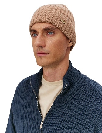 Шерстяная шапка  с отворотом, цвет бежевый меланж, фото 3