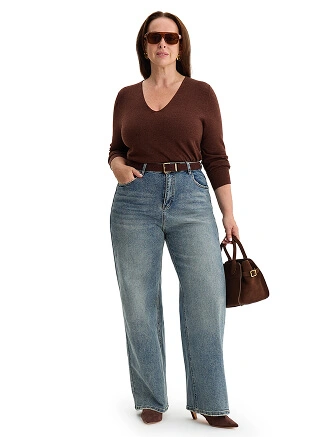 Merino Base Джемпер женский V-вырез plus size, цвет шоколад, фото 3