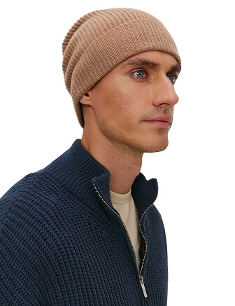 Шапка из шерсти с отворотом, цвет бежевый меланж, фото 3