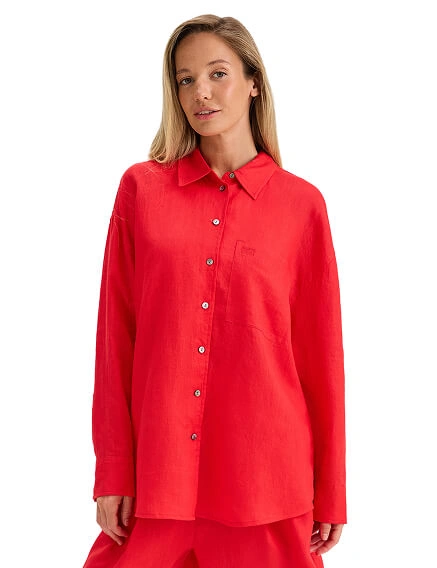 LINEN Рубашка женская oversize, цвет красный, фото 1