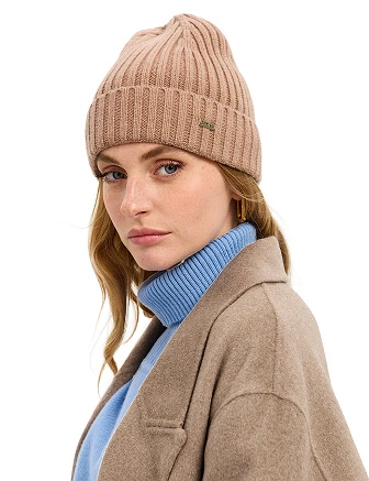 Шерстяная шапка  с отворотом, цвет бежевый меланж, фото 3