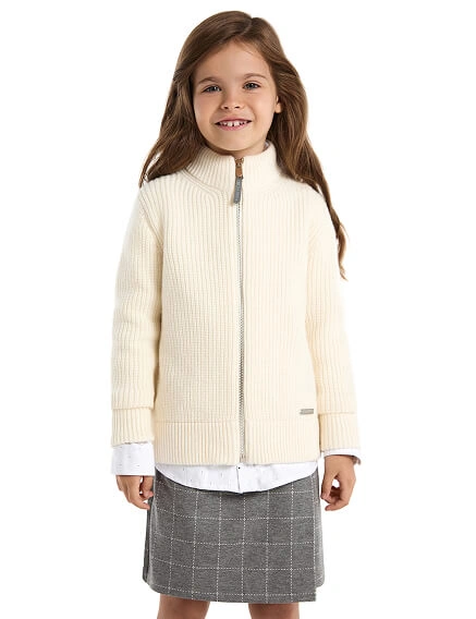 Кардиган из 100% шерсти мериноса на молнии для девочек, цвет молочный, фото 1
