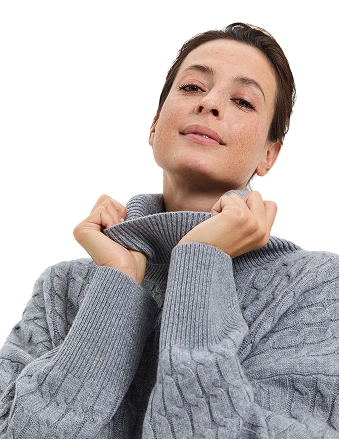 Свитер женский "косы", цвет серый меланж, фото 2