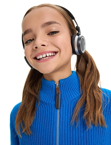 Кардиган из 100% шерсти мериноса на молнии для девочек-подростков, цвет синий, фото 2