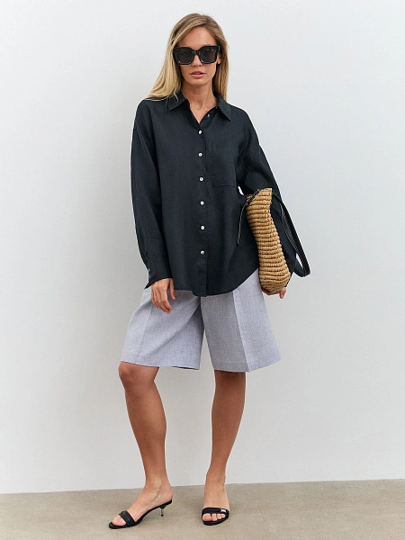 LINEN Рубашка женская oversize, цвет черный, фото 5