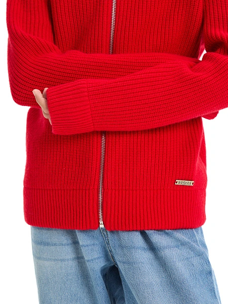 Кардиган из 100% шерсти мериноса на молнии для девочек-подростков, цвет красный, фото 5