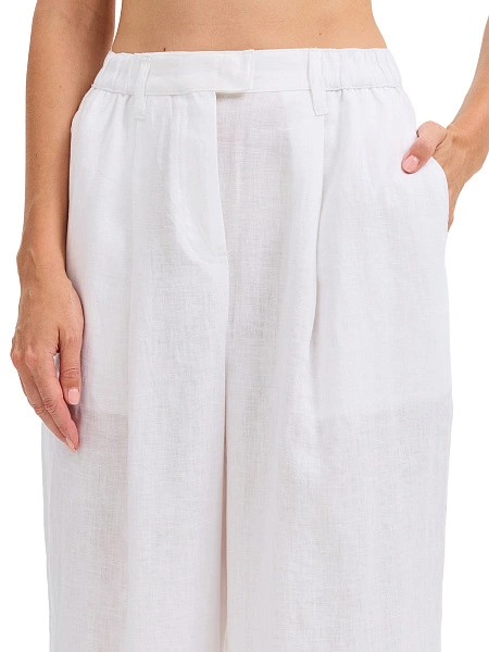 LINEN Брюки женские широкие, цвет белый, фото 3
