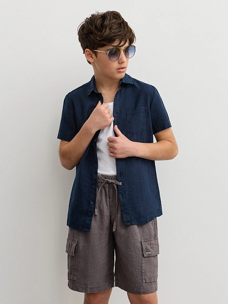Рубашка для мальчика с коротким, цвет темно-синий, фото 6