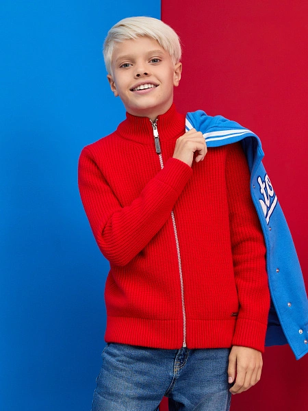 Кардиган шерстяной на молнии для мальчиков-подростков, цвет красный, фото 6