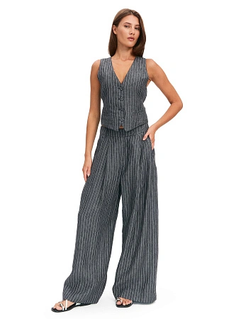 LINEN Брюки-палаццо женские, цвет серый-полоска белая, фото 1