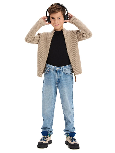 Кардиган шерстяной на молнии для мальчика, цвет бежевый, фото 5