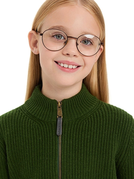 Кардиган из 100% шерсти мериноса на молнии для девочек, цвет олива, фото 3