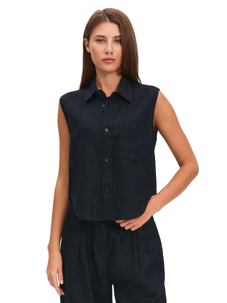 LINEN Блуза женская без рукавов, цвет черный, фото 1