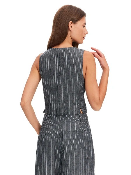 Элегантный льняной жилет LINEN, цвет серый-полоска белая, фото 2