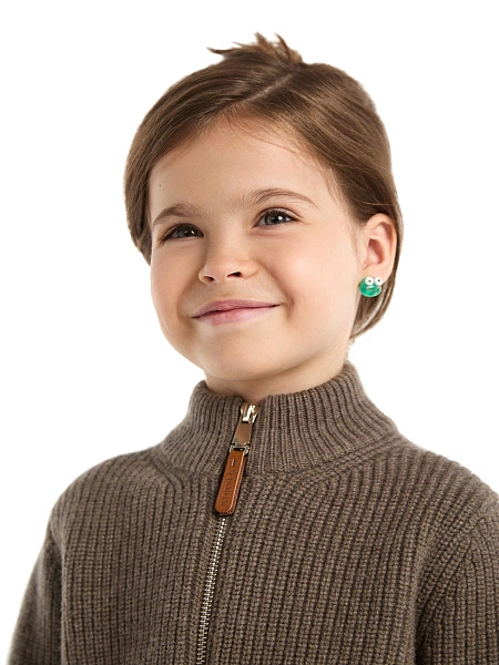 Кардиган из 100% шерсти мериноса на молнии для девочек, цвет коричневый, фото 3